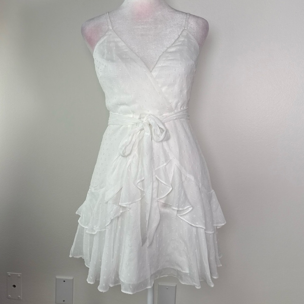 Hello Molly Ice Cold Mini Dress Size 4 AU 8 White Swiss Dot Belted Ruffles - Picture 4 of 12